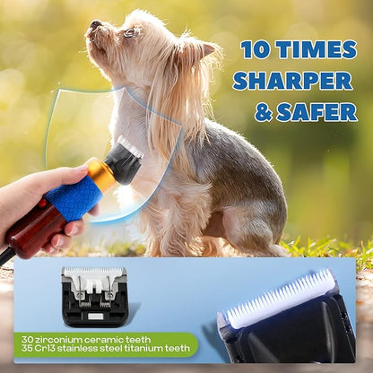 Pet Grooming Clippers 200W, Plug-in with 3m Power Cord &amp; Stepless Speed Control, Low Noise < 50db, Heavy-Duty Dog Hair Trimmer Kit with Extra Detachable Blade &amp; 2 Limit Combs of 4 Sizes