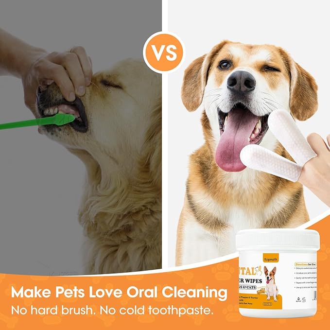 Dental Care Finger Wipes for Dogs &amp; Cats, Reduces Plaque &amp; Tartar Freshens Breath, Pre-Soaked Pet Teeth Wipes, Easy to Use Disposable Oral Cleaning Pads, Peanut Flavor