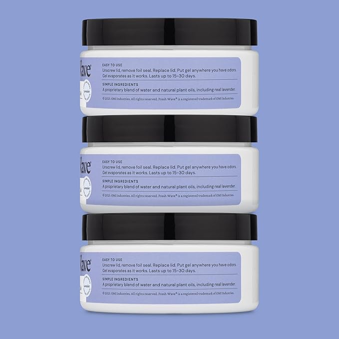 Fresh Wave Lavender Odor Removing Gel, 7 oz., Pack of 3 - Safer Odor Absorbers for Home, Natural Plant-Based Odor Eliminator, Every 7 oz. lasts 15-30 Days, For Cooking, Trash &amp; Pets
