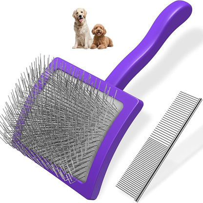2PCS Slicker Brush for Dogs &amp; Pet Comb,Professional Dog Grooming Brush (Goldendoodles,Poodles,Labradoodles) with Extra Long Pins to Effectively Remove Tangles, Knots and Mats (Purple)