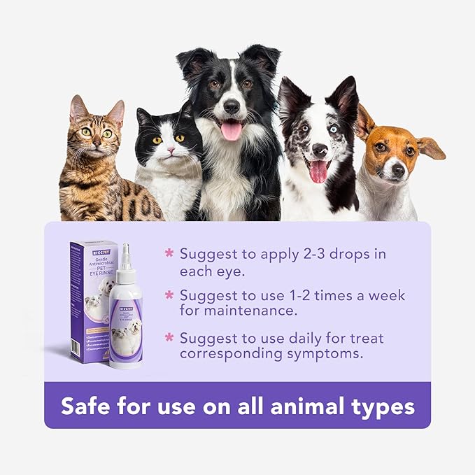 HICC PET Dog Eye Drops, Eye Drops for Dog Care &amp; Cat Care, Soothe Allergy, Relieve Dry Eyes Pink Eyes, Pet Tear Stain Cleaner (2 x 5.1 fl oz)