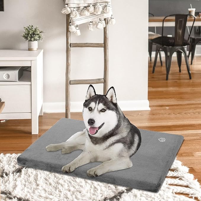 EMPSIGN Stylish Dog Bed Mat Dog Crate Pad Mattress Reversible (Cool &amp; Warm), Water Proof Linings, Removable Machine Washable Cover, Firm Support Pet Crate Bed for Small to XX-Large Dogs, Grey