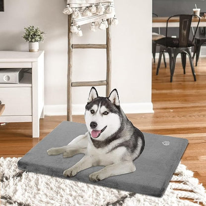 EMPSIGN Stylish Dog Bed Mat Dog Crate Pad Mattress Reversible (Cool &amp; Warm), Water Proof Linings, Removable Machine Washable Cover, Firm Support Pet Crate Bed for Small to XX-Large Dogs, Grey