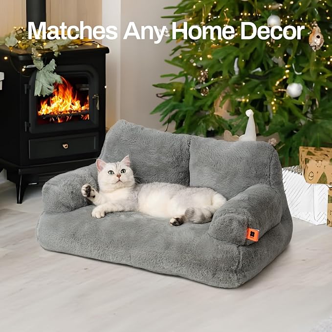 MEWOOFUN Cat Bed for Indoor Cats, Washable Dog Beds for Small Dogs &amp; Cats with Removable Cover, Fluffy Cat Couch with Non-Slip Bottom (Grey, 26.0" L X 19.0" W X 13.0" Th)