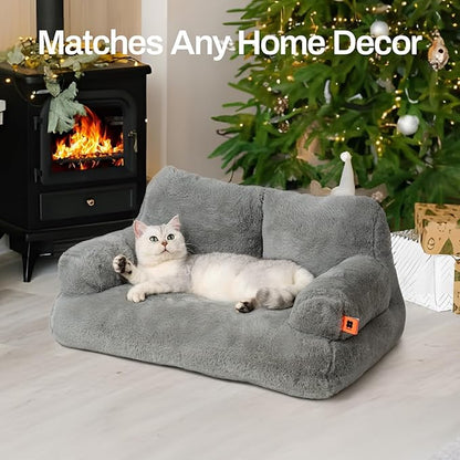 MEWOOFUN Cat Bed for Indoor Cats, Washable Dog Beds for Small Dogs &amp; Cats with Removable Cover, Fluffy Cat Couch with Non-Slip Bottom (Grey, 26.0" L X 19.0" W X 13.0" Th)