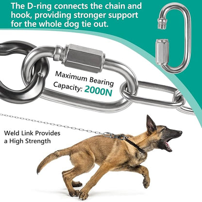 Tresbro Heavy Duty Dog Chains for Outside, 40FT Stainless Steel Tie Out Cable with Swivel Hook for Small Medium Dogs, Metal Chew Proof Pet Runner Chain Leash Lead for Outdoor Camping Hiking Yard, 3MM