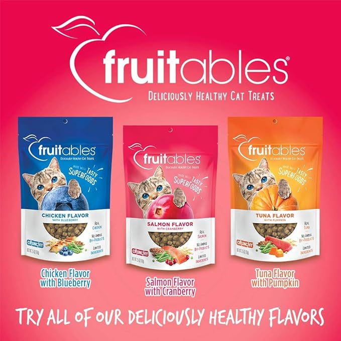 Fruitables Cat Treats Crunchy Salmon &amp; Cranberry Cat Treats Healthy Low Calorie, High Protein Wheat, Corn &amp; Soy Free 30 Ounces