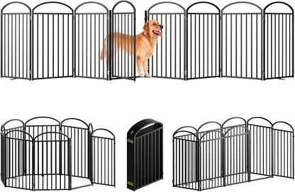 8 Panles Full Matel Freestanding Dog Gates with Door, 192"Extra Wide 36"Tall Free Standing Dog Pet Gate for Indoor &amp; Outdoor. Foldable Pet Fences for Doorways, House, Stairs, Porch, Deck, Yard