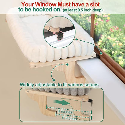 SnugCloud Cat Window Perch with 4-Sided Bolster - Orthopedic Cat Hammock for Window Sill - Solid Hardwood &amp; Metal Frame - Window Seat for Pets (Dark Stained Wood w/Gray Bed, Medium)