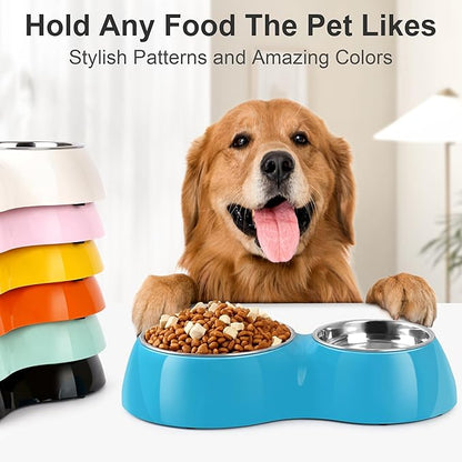 Elevated Dog Bowls Set - Non-Slip Raised Pet Feeder with Medium (2 Cups) &amp; Large (4 Cups) Stainless Steel Bowls - Includes Durable Resin Stand for Puppies, Adult Dogs &amp; Cats - Blue
