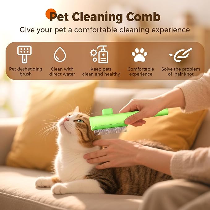 Pet Hair Removal Comb Flea Combs for Cats and Dogs, Pet Flea Comb Grooming Brush with One-Click Release Button, Dog Cat Deshedding Brush for Short &amp; Long Hair (Blue &amp; Green)