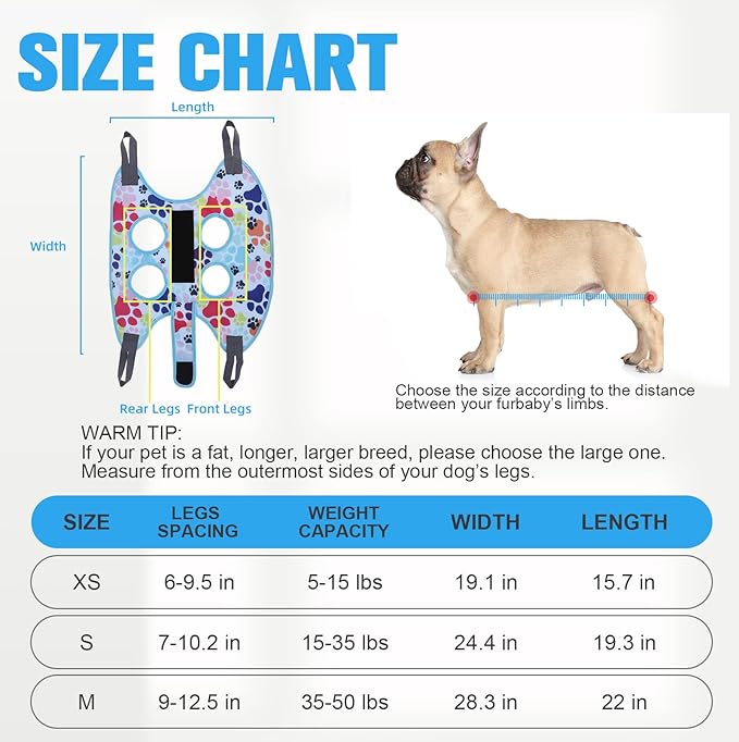 PAWCHIE Dog Grooming Hammock Harness for Dogs &amp; Cats with Pet Nail Clipper Trimmer - Cat Hanger Sling for Trimming Clipping Nails- Dog Hammock Restraint Bag for Small Medium Large Dog, Blue M