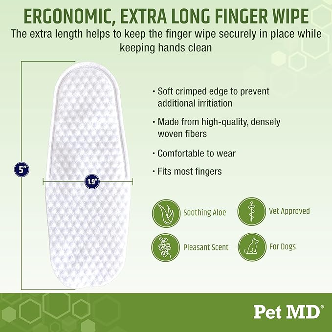 Pet MD Ear Finger Wipes for Dogs - Extra-Coverage and Large Design - with Eucalyptus and Aloe Vera for Dogs - Pet Ear Cleaning Finger Wipes &amp; Puppy Ear Cleaner - 50ct