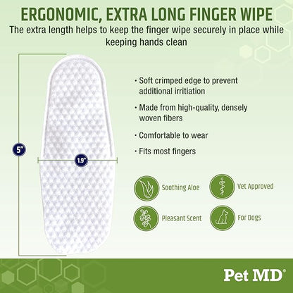 Pet MD Ear Finger Wipes for Dogs - Extra-Coverage and Large Design - with Eucalyptus and Aloe Vera for Dogs - Pet Ear Cleaning Finger Wipes &amp; Puppy Ear Cleaner - 50ct