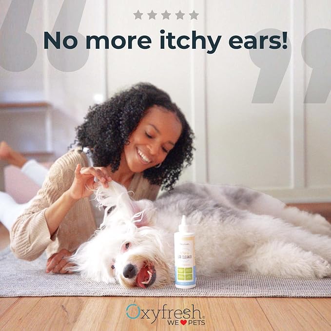 Oxyfresh Advanced Pet Ear Cleaner - Best Dog Ear Cleaner Solution - Helps with Yeast, Wax, Dirt &amp; Itchy Ear Canal - Cleaning, Soothing, &amp; Sting-Free Dog Ear Wash &amp; Cat Ear Rinse 8oz