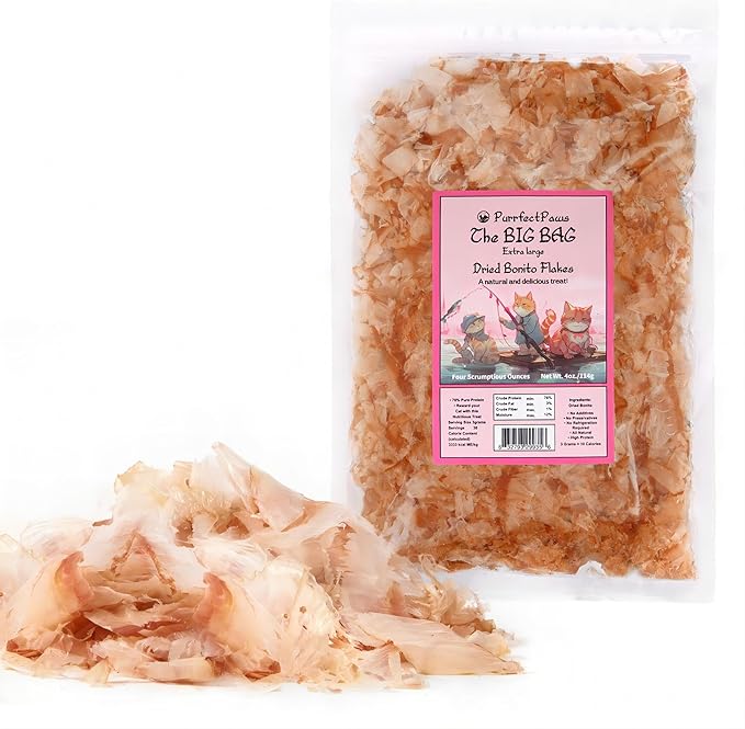 Purrfectpaws Premium Dried Bonito Flakes: Delicious Treats for Dogs &amp; Cats - All-Natural and High in Protein - 4oz Bag