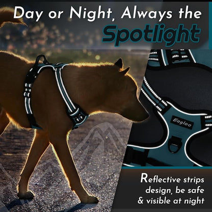 Eagloo Dog Harness Large Breed, No Pull Service Vest with Reflective Strips and Control Handle, Adjustable and Comfortable for Easy Walking, No Choke Pet Harness with 2 Metal Rings, Dark Green, XL