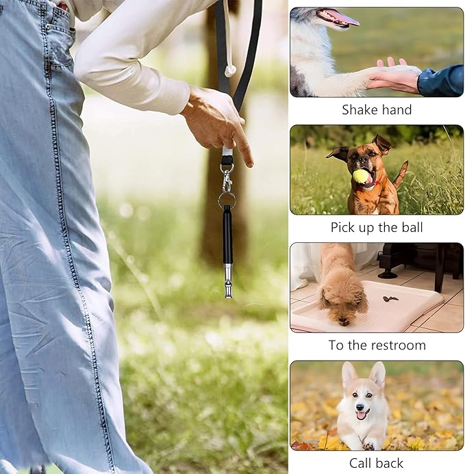 3 Pack Dog Whistle to Stop Barking Neighbors Dog - Adjustable Ultrasonic Silent Dog Whistle for Professional Training &amp; Bark Control, with Lanyard (Black/White) - Effective Recall &amp; Long Range