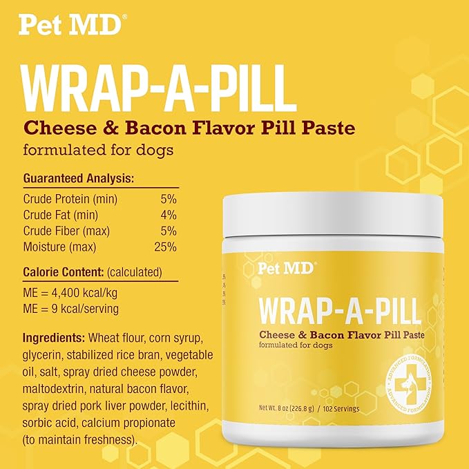 Pet MD Wrap A Pill Cheese &amp; Bacon Flavor Pill Paste for Dogs - Make a Pocket or Pouch to Hide Pills &amp; Medication - 8 oz