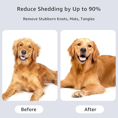 YINGFAN Dog Comb, Stainless Steel Dematting Comb for Dogs and Cats, Non-Slip Handle Dog Combs for Grooming Matting (Blue)