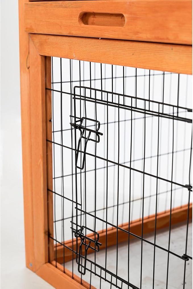 TRIXIE natura Outdoor Rabbit Hutch with Run - 2-Story Rabbit Cage with Non-Slip Ramp - Large Elevated Small Animal House with Secure Playpen, Hinged Roof &amp; Pull-Out Tray - in Brown