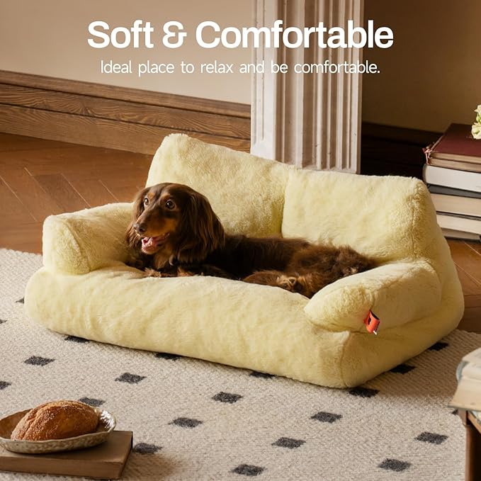 MEWOOFUN Cat Beds for Indoor Cats, Washable Small Dog Beds for Medium Small Dogs &amp; Cats up to 25 Lbs, Fluffy Cat Couch with Non-Slip Bottom (Yellow, 26.0" L x 19.0" W x 13.0" Th)