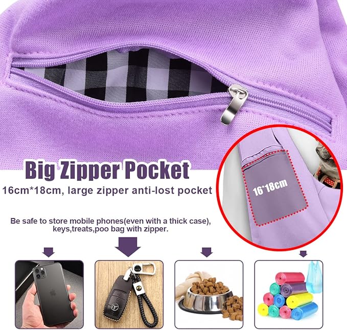 Tomkas Small Dog Sling Carrier - Zipper Pocket &amp; Adjustable Strap - for 3-10 lbs Pets(Light Purple)