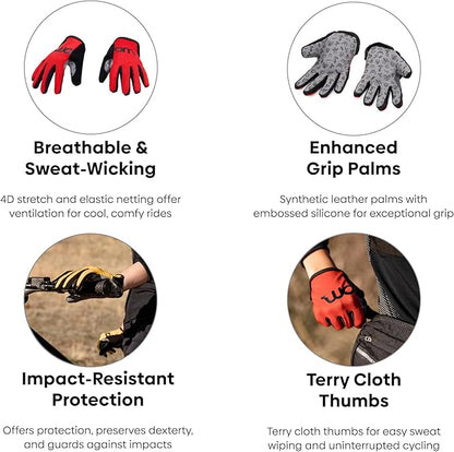 woom TENS Bike Gloves, Child’s &amp; Youth Bicycle Full Finger Protection with Grip for Road Cycling &amp; Mountain Biking (Boys &amp; Girls)