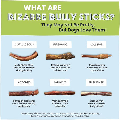 Pawstruck Natural Bizarre Bully Sticks Bargain Bag for Dogs &amp; Puppies - Variety Pack of 8-12" Long Lasting Eco-Conscious Beef Chew Treats - 1 lb. Bag - Packaging May Vary