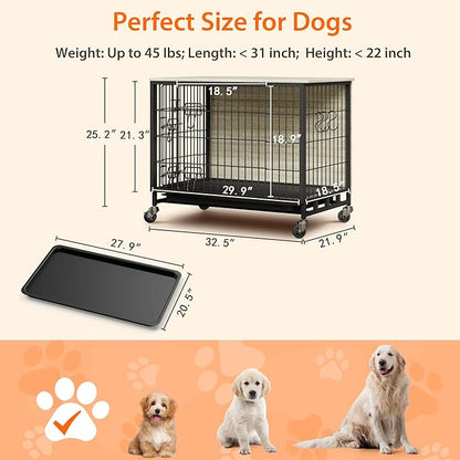 Dog Crate Furniture, 32.5" Wooden Dog Crate Furniture Side End Table, Indoor Kennel with Double Doors, Dog Crates for Medium Dogs, Grey