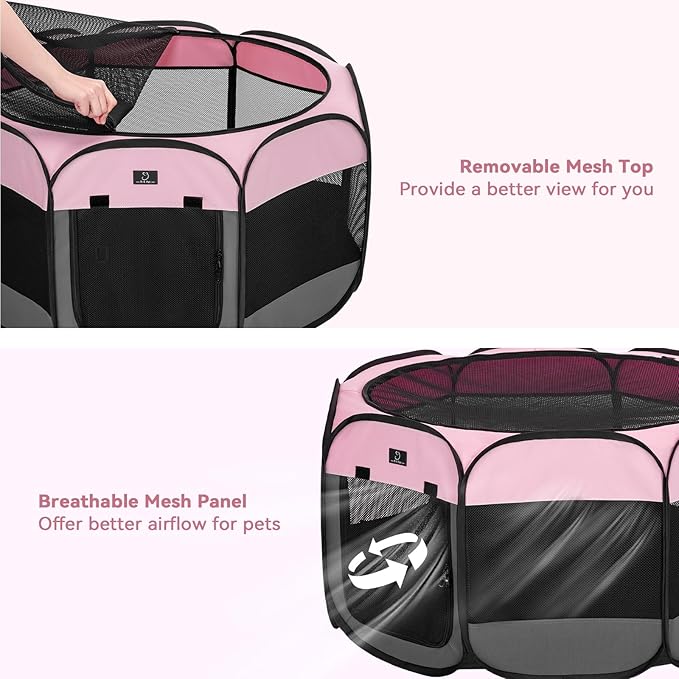 A 4 Pet Portable Cat Play Pen for Cats, 27" Foldable Kitten Playpen for Puppy/Cat/Rabbit/Chick, with Removable Zipper Top &amp; Mesh Panel(11”W × 7.5”H)