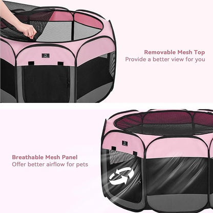 A 4 Pet Portable Cat Play Pen for Cats, 27" Foldable Kitten Playpen for Puppy/Cat/Rabbit/Chick, with Removable Zipper Top &amp; Mesh Panel(11”W × 7.5”H)