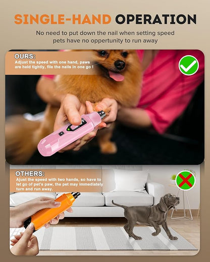 YABIFE 7-Speed Pet Nail Grinder with Light – Heavy Duty, Whisper Quiet Nail Trimmer for Dogs, Cats, Birds &amp; Small Animals – Single-Handed Operation