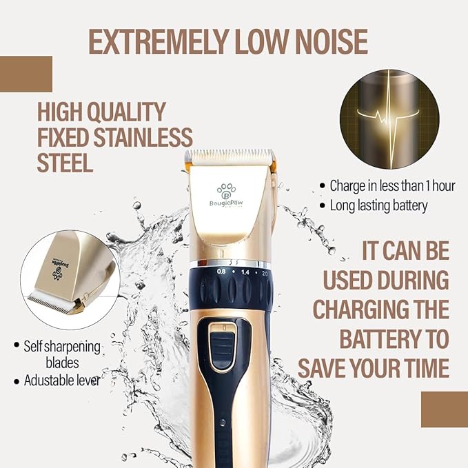 Grooming Kit for Dogs at Home - Rechargeable Low Noise Cat and Dog Shavers &amp; Clippers for Grooming Thick Hair - Cordless Grooming Clippers Includes Pet Hair Clippers, Nail Trimmer, Shears &amp; Bath Brush