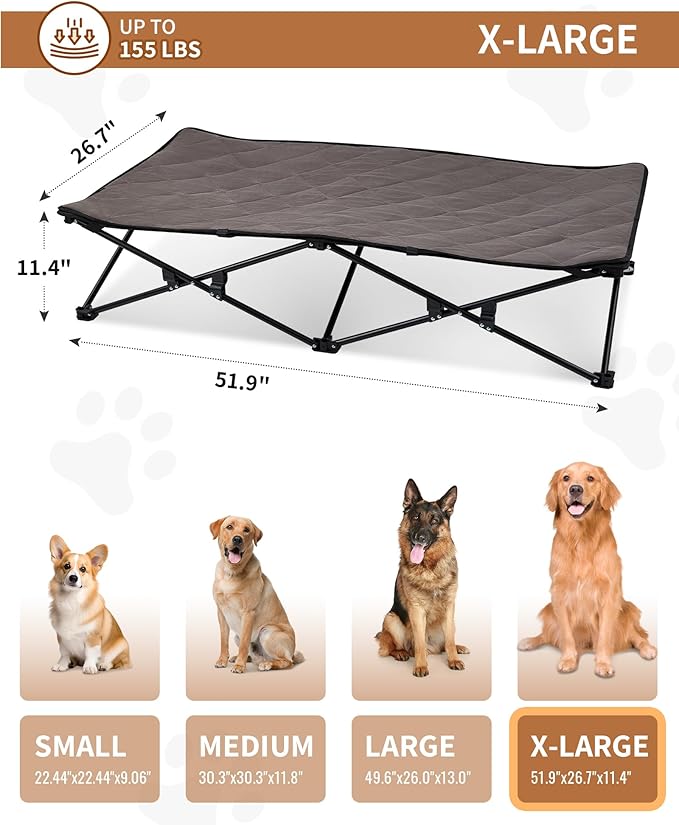 KingCamp Elevated Dog Bed for XL Dogs, Outdoor Raised Cooling Pet Cot Bed with Washable Breathable Mesh &amp; No-Slip Feet Perfect for Camping, Backyard, Indoor Use (XL, Black)