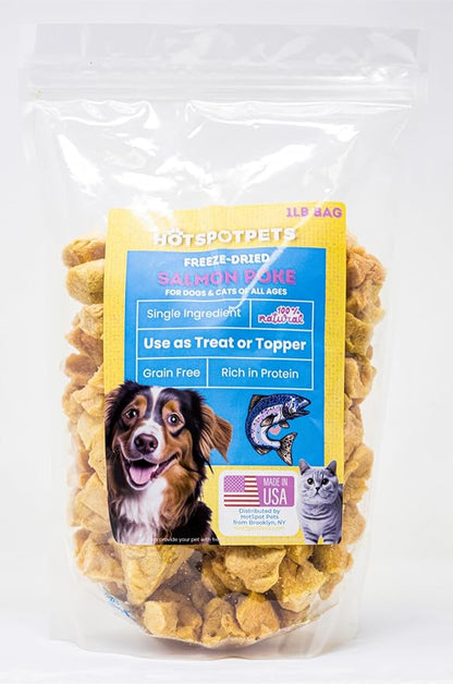 hotspot pets Freeze Dried Salmon Treats for Cats &amp; Dogs -Made in USA-1LB Resealable Big Bag -Single Ingredient, High Protein, All Natural Grain-Free- Perfect for Training, Topper or Snack