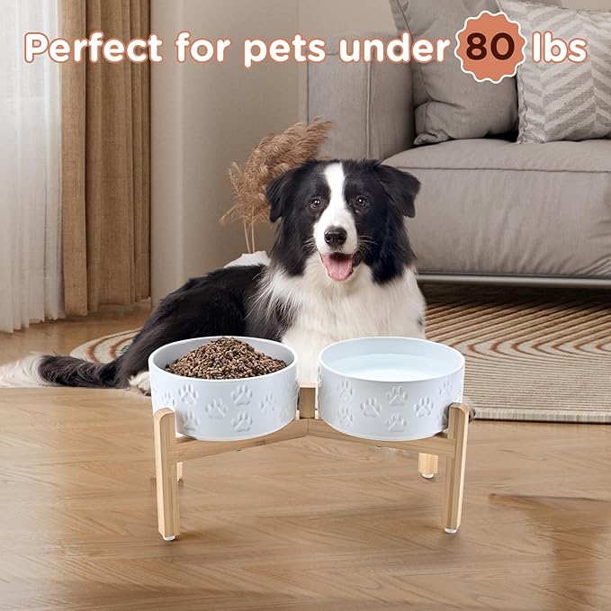 SPUNKYJUNKY Elevated Dog Bowls Ceramic, 7.3&