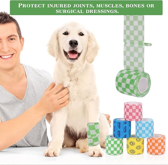 Vet Wrap Self Adhering Bandage Wrap Cohesive Bandage Multi-Function Wrap Tape for Dogs Cats Horses Birds Animals Non-Woven Strong Sports Tape for Wrist Healing Ankle Sprain &amp; Swelling 12 Rolls
