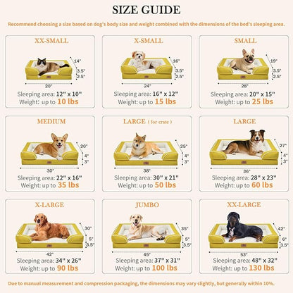 Comfort Expression Small Dog Beds Waterproof Orthopedic Foam Dog Sofa Beds for Medium Dogs Comfy Pet Bed with Washable Removable Cover &amp; Non-Slip Bottom(Small,Spicy Mustard)