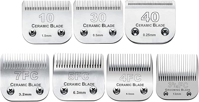 7Pack 10 Blades Dog Grooming Replacement Blades Compatible with Andis Pet Clipper/Oster A5/Wahl KM Series Dog Clipper,Ceramic Blade &amp; Stainless Steel Blade (