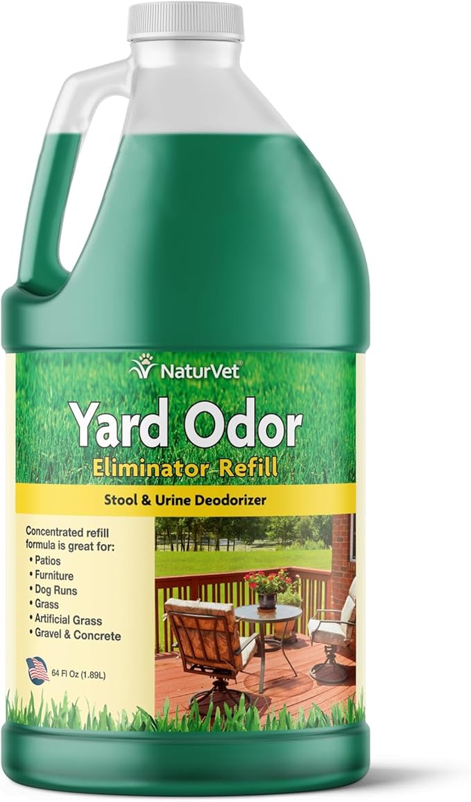 NaturVet - Yard Odor Eliminator - Eliminate Stool and Urine Odors from Lawn and Yard - Designed for Use on Grass, Plants, Patios, Gravel, Concrete &amp; More - 64 oz Refill