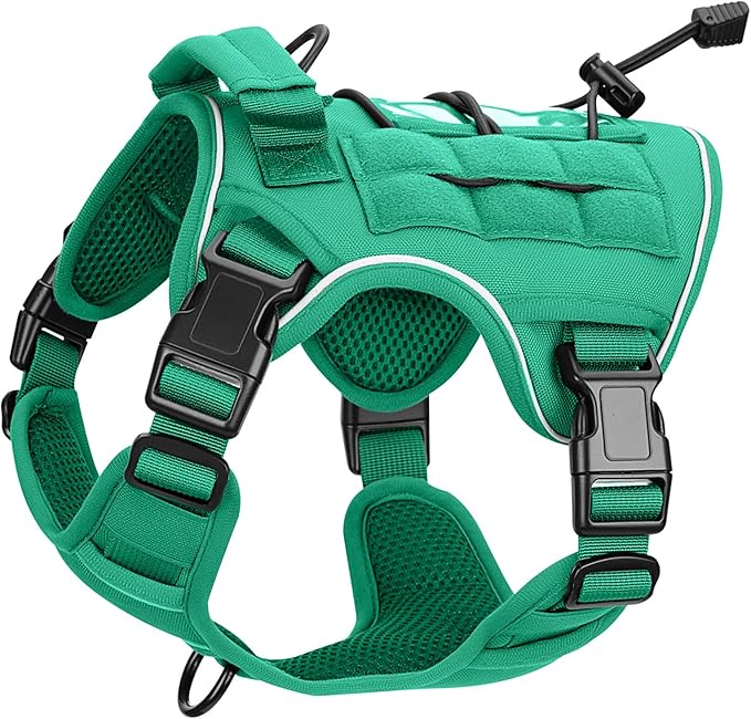 Heavy-Duty Tactical Dog Harness for Large Dogs, No Pull Adjustable Reflective Pet Vest with Molle System, K9 Military-Grade Control for Service Training, Outdoor &amp; 10+ Breeds, Turquoise, Small
