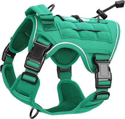 Heavy-Duty Tactical Dog Harness for Large Dogs, No Pull Adjustable Reflective Pet Vest with Molle System, K9 Military-Grade Control for Service Training, Outdoor &amp; 10+ Breeds, Turquoise, Small