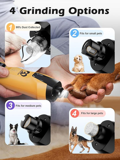 Casfuy 6-Speed Dog Nail Grinder – 50%+ Boost Power Dog Nail Trimmers Quiet with Dust Cap &amp; 2 LED Lights &amp; 2000mAh Battery &amp; 4.8V Motor Electric Pet Toenail File Tool for Large Medium Small Dogs Cats