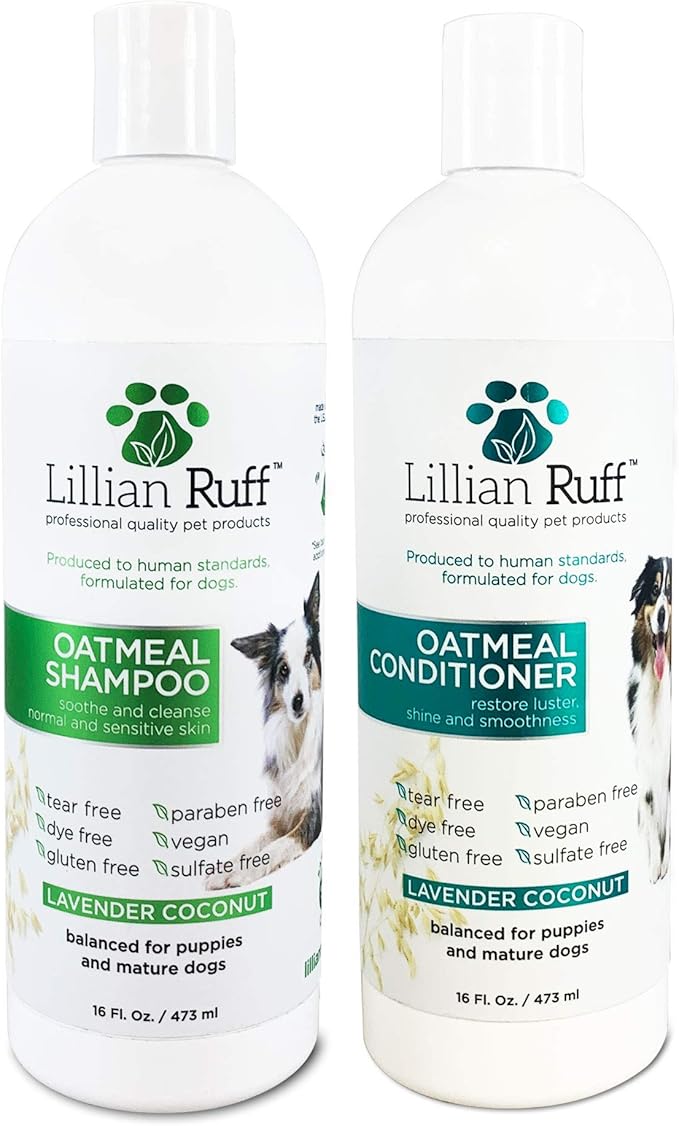 Lillian Ruff Calming Oatmeal Pet Shampoo &amp; Conditioner for Dry Skin &amp; Itch Relief with Aloe &amp; Hydrating Essential Oils - Replenish Moisture &amp; Deodorize - Dog Shampoo &amp; Conditioner for Sensitive Skin