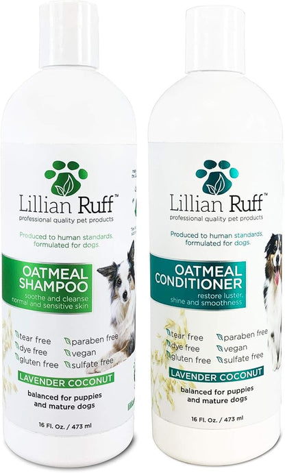 Lillian Ruff Calming Oatmeal Pet Shampoo &amp; Conditioner for Dry Skin &amp; Itch Relief with Aloe &amp; Hydrating Essential Oils - Replenish Moisture &amp; Deodorize - Dog Shampoo &amp; Conditioner for Sensitive Skin