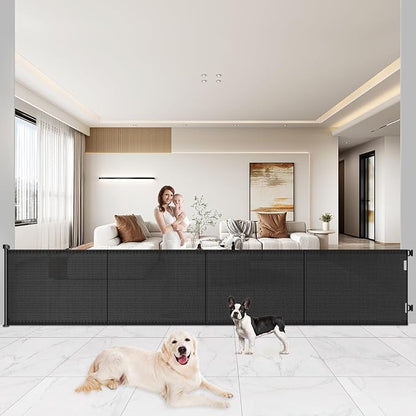 Pawtners Retractable Baby Gates Extra Wide, 41" Tall Extends up to 200" Wide, Dog Gate Indoor for Stairs, Pet Gate with Support Rods for Doorways Hallways Garage Indoor &amp; Outdoor-Black