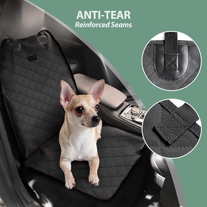 Dog Car Front Seat Cover with Side Flaps &amp; Buckle Straps for Pet, 100% Waterproof 600D Oxford Single Seat Protector Heavy Duty Quilted Scratch Proof, Universal Size for SUV Truck, Black