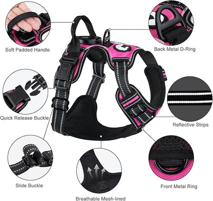 Taglory Light Up Dog Harness, Rechargeable No Pull Dog Vest with 3 Lightning Modes, Reflective Dog Harness with 2 Leash Clips &amp; 4 Adjustable Slide Strips for Medium Dogs, Hotpink-Hotpink, M