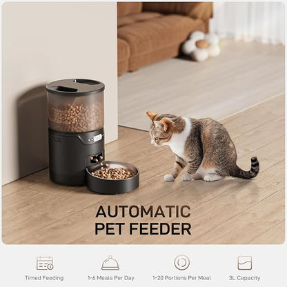 Automatic Cat Feeder: 3L Auto Food Dispenser with Timed Feeding| 6 Meal Programmable&amp; 1-20 Portion Precise Control- Easy to Clean for Cat Indoor| Desiccant Keep Food Fresh with Staiess Bowl